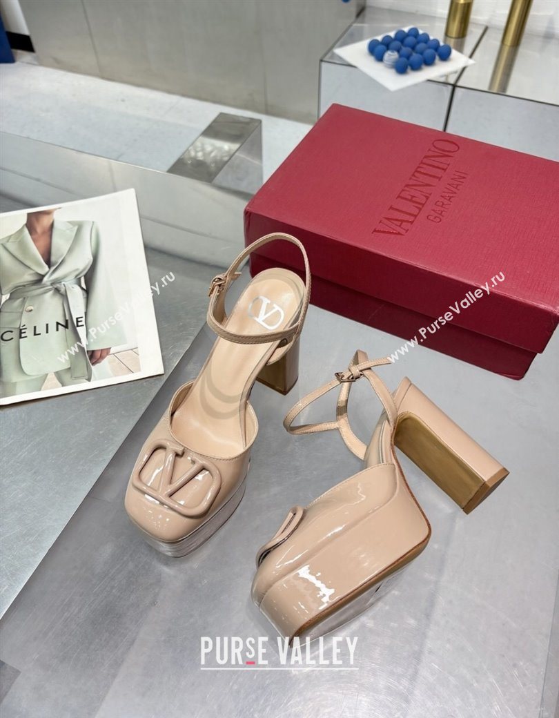 Valentino Vlogo Signature Platform Pumps 11cm in Patent Leather Nude 2025 0902 (XL-250902072)