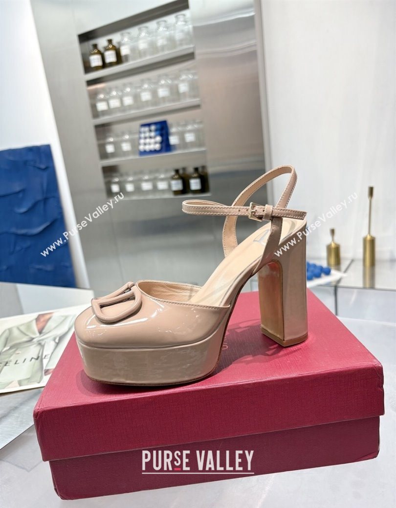 Valentino Vlogo Signature Platform Pumps 11cm in Patent Leather Nude 2025 0902 (XL-250902072)