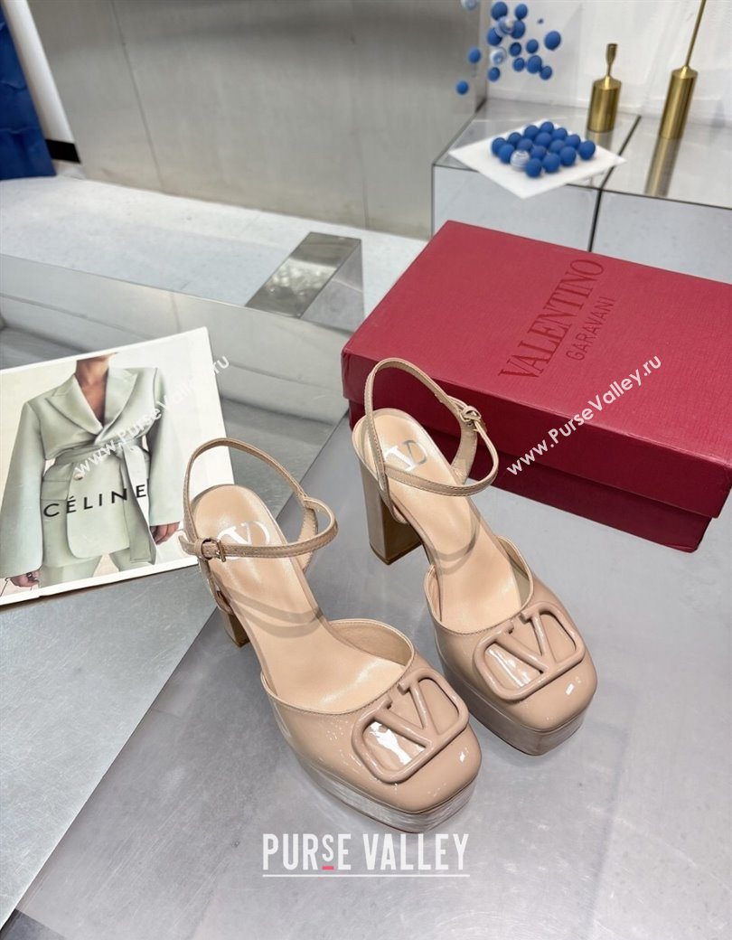 Valentino Vlogo Signature Platform Pumps 11cm in Patent Leather Nude 2025 0902 (XL-250902072)