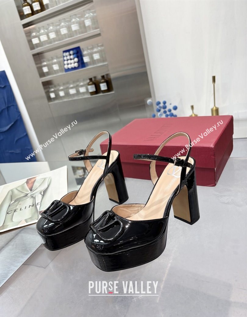 Valentino Vlogo Signature Platform Pumps 11cm in Patent Leather Black 2025 0902 (XL-250902073)