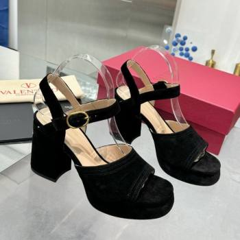 Valentino Fawcette Platform Sandals 10cm in Suede Black 2025 (XL-250902031)