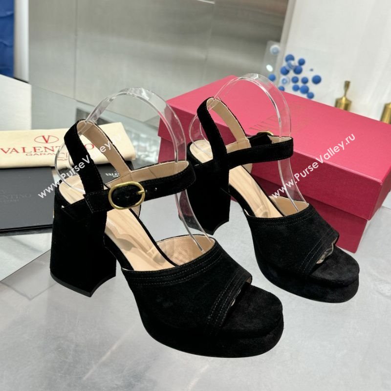 Valentino Fawcette Platform Sandals 10cm in Suede Black 2025 (XL-250902031)