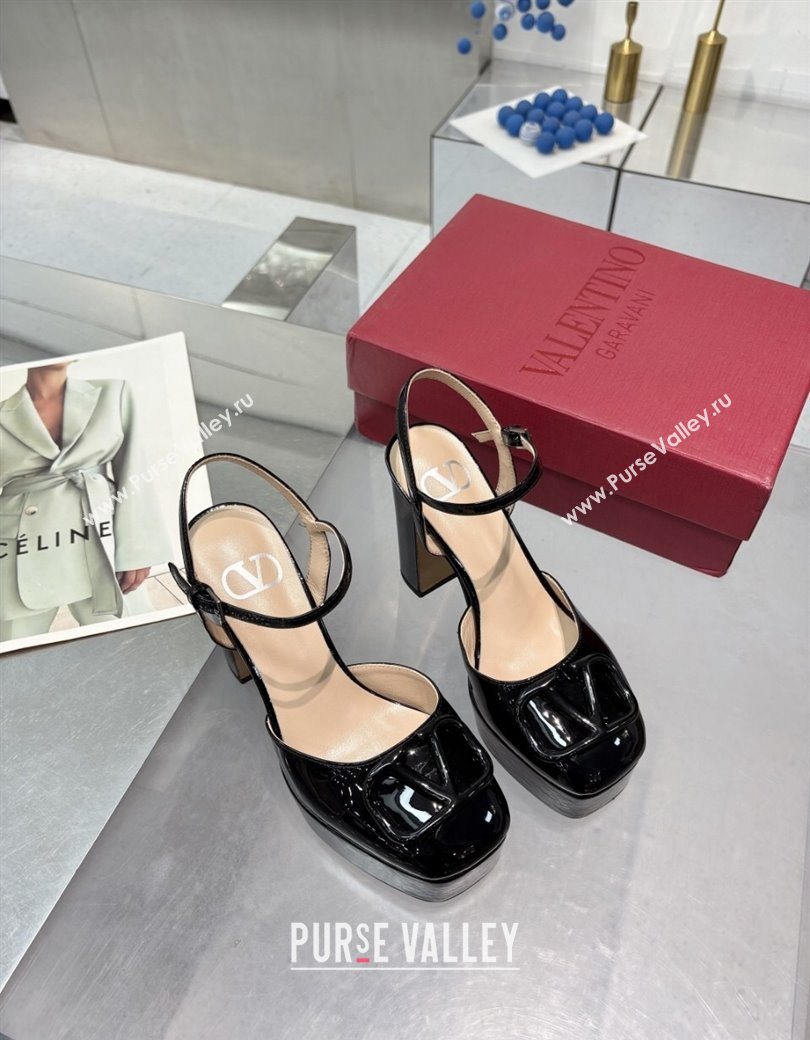 Valentino Vlogo Signature Platform Pumps 11cm in Patent Leather Black 2025 0902 (XL-250902073)