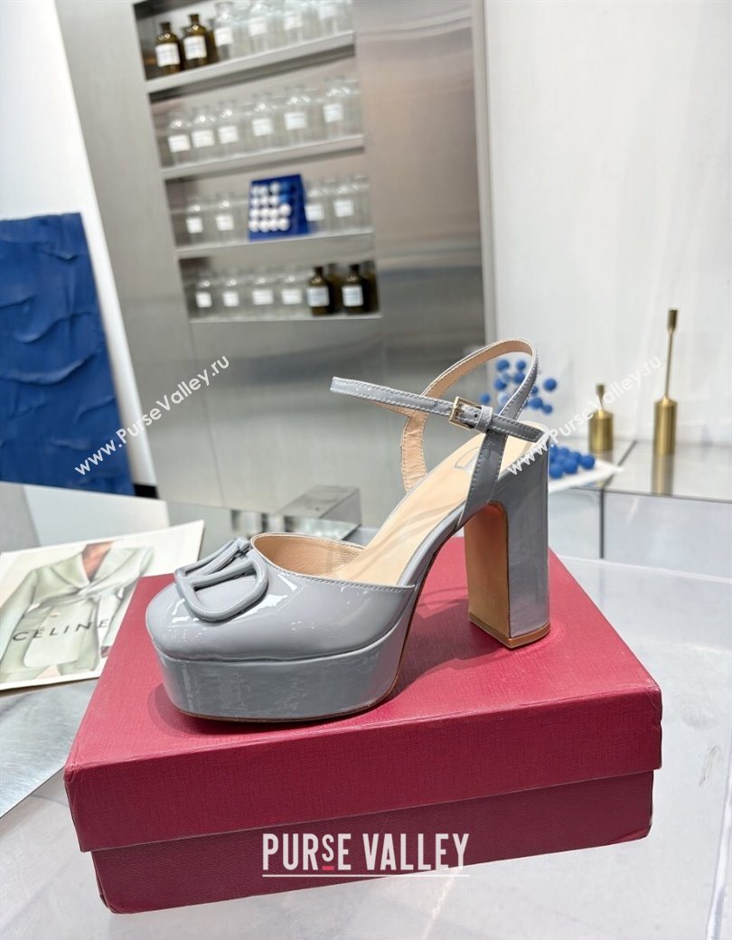 Valentino Vlogo Signature Platform Pumps 11cm in Patent Leather Grey 2025 0902 (XL-250902074)