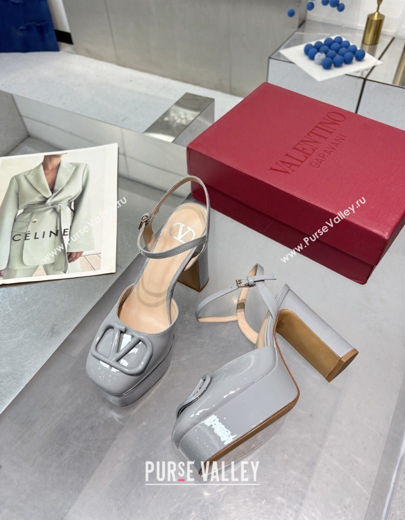Valentino Vlogo Signature Platform Pumps 11cm in Patent Leather Grey 2025 0902 (XL-250902074)