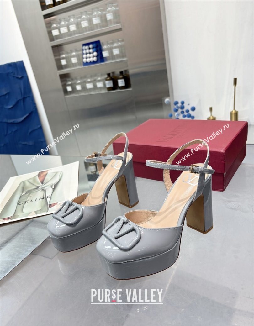 Valentino Vlogo Signature Platform Pumps 11cm in Patent Leather Grey 2025 0902 (XL-250902074)
