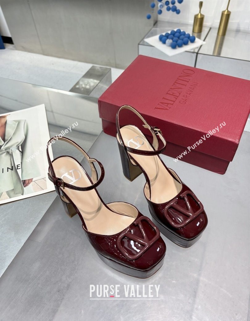 Valentino Vlogo Signature Platform Pumps 11cm in Patent Leather Dark Burgundy 2025 0902 (XL-250902076)