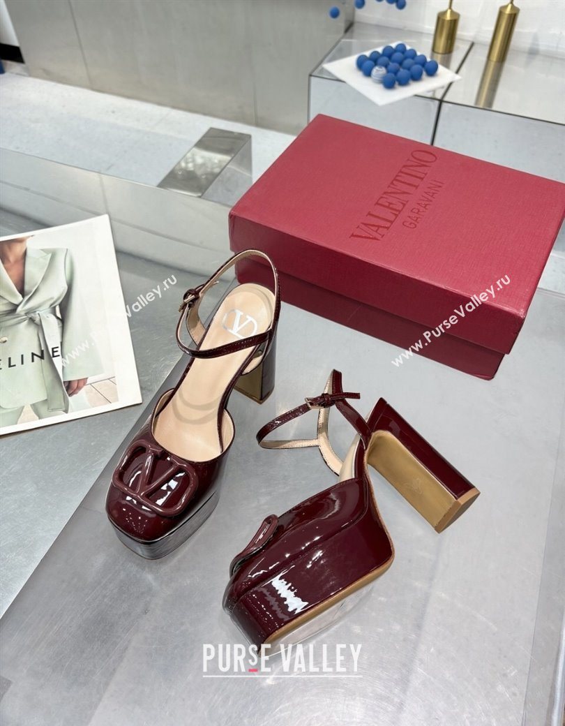 Valentino Vlogo Signature Platform Pumps 11cm in Patent Leather Dark Burgundy 2025 0902 (XL-250902076)