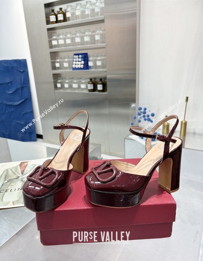 Valentino Vlogo Signature Platform Pumps 11cm in Patent Leather Dark Burgundy 2025 0902 (XL-250902076)