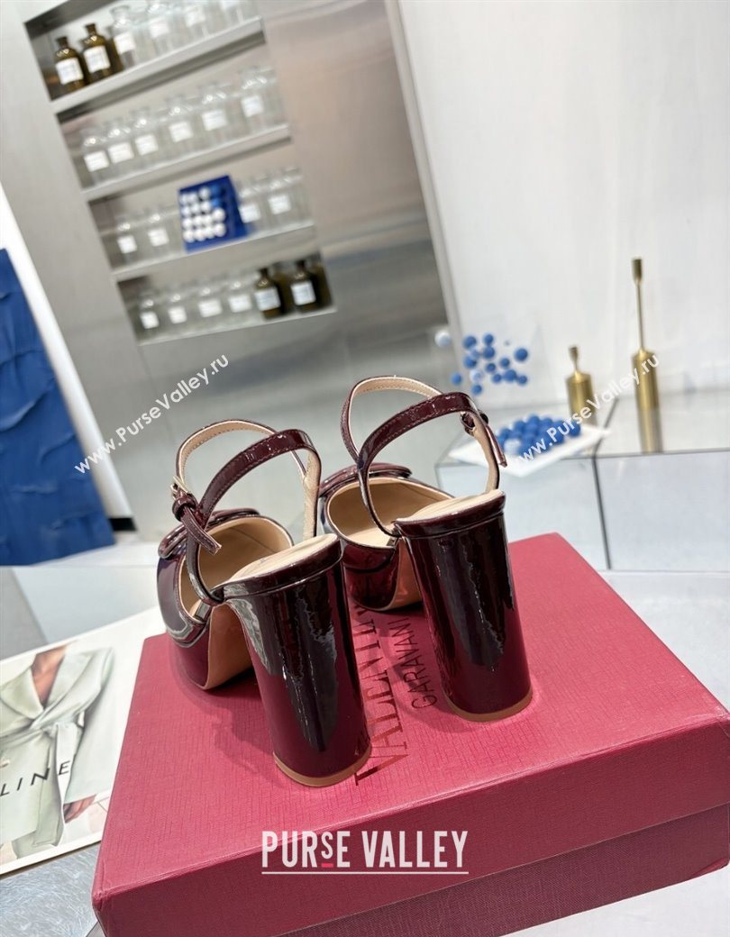 Valentino Vlogo Signature Platform Pumps 11cm in Patent Leather Dark Burgundy 2025 0902 (XL-250902076)