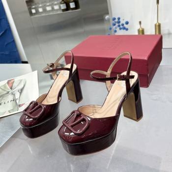 Valentino Vlogo Signature Platform Pumps 11cm in Patent Leather Dark Burgundy 2025 0902 (XL-250902076)