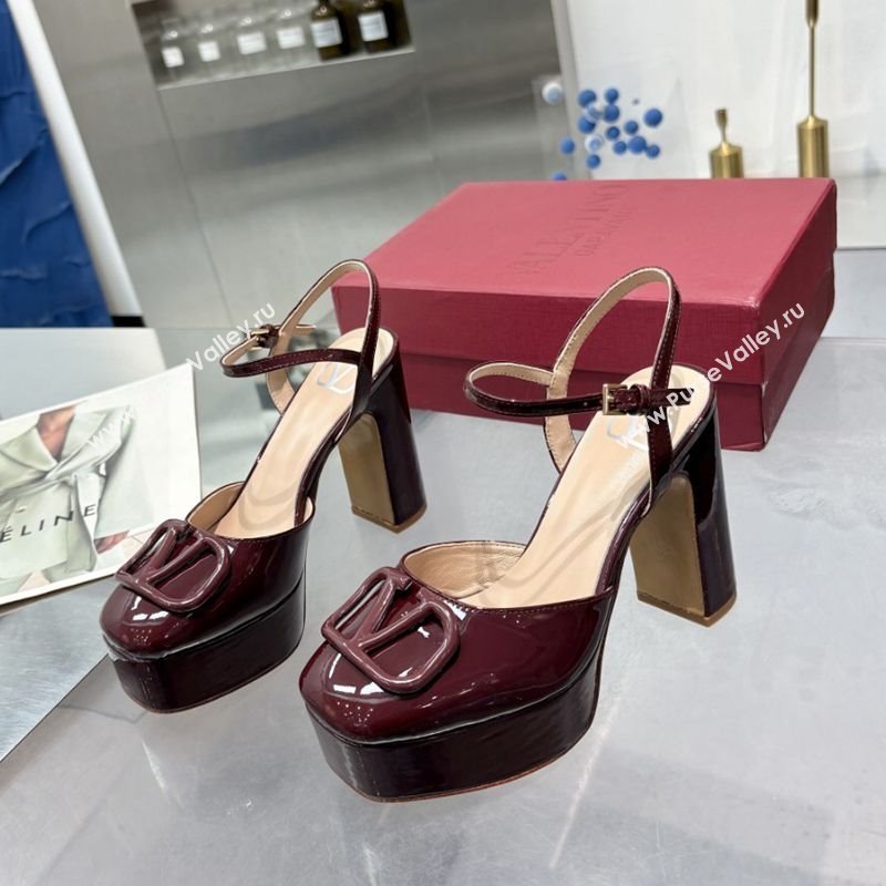 Valentino Vlogo Signature Platform Pumps 11cm in Patent Leather Dark Burgundy 2025 0902 (XL-250902076)