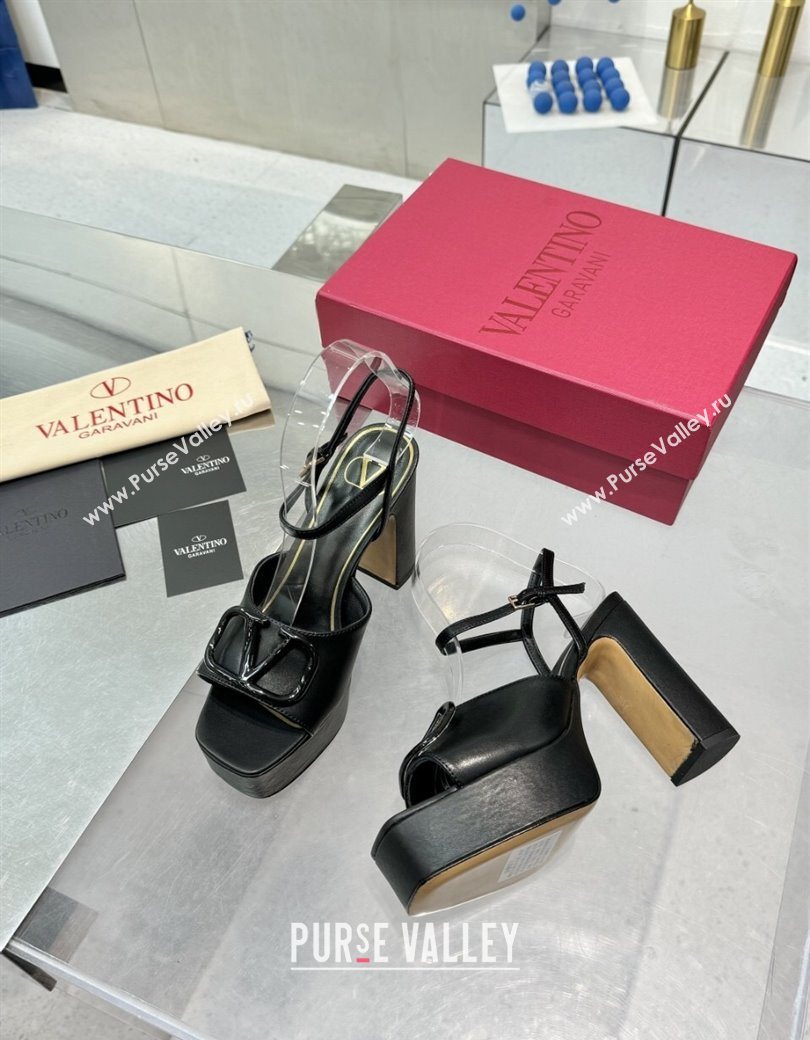 Valentino Vlogo Signature Platform Sandals 11cm in Calfskin Leather All Black 2025 0902 (XL-250902078)