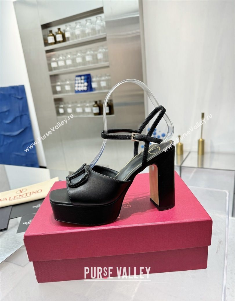 Valentino Vlogo Signature Platform Sandals 11cm in Calfskin Leather All Black 2025 0902 (XL-250902078)