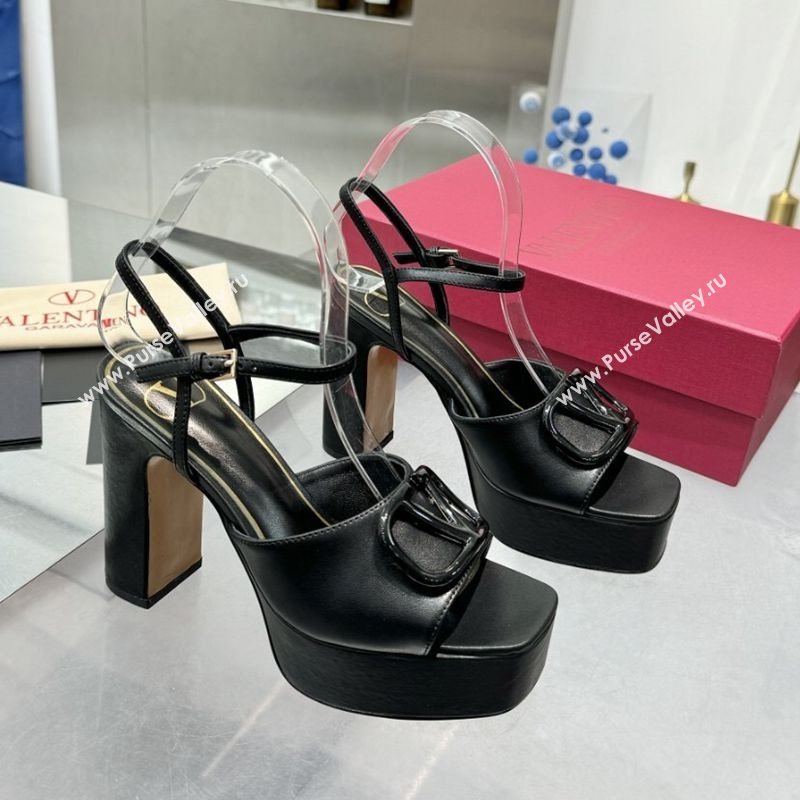 Valentino Vlogo Signature Platform Sandals 11cm in Calfskin Leather All Black 2025 0902 (XL-250902078)