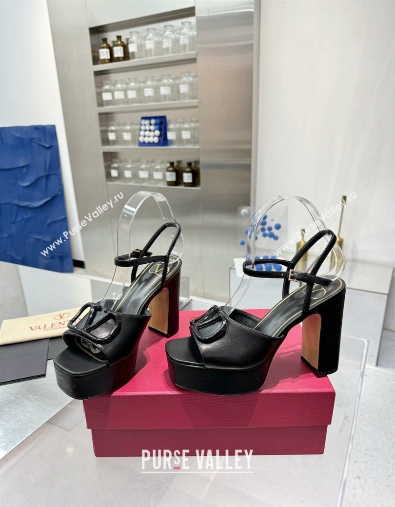 Valentino Vlogo Signature Platform Sandals 11cm in Calfskin Leather All Black 2025 0902 (XL-250902078)