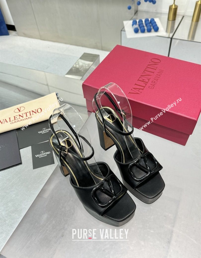 Valentino Vlogo Signature Platform Sandals 11cm in Calfskin Leather All Black 2025 0902 (XL-250902078)