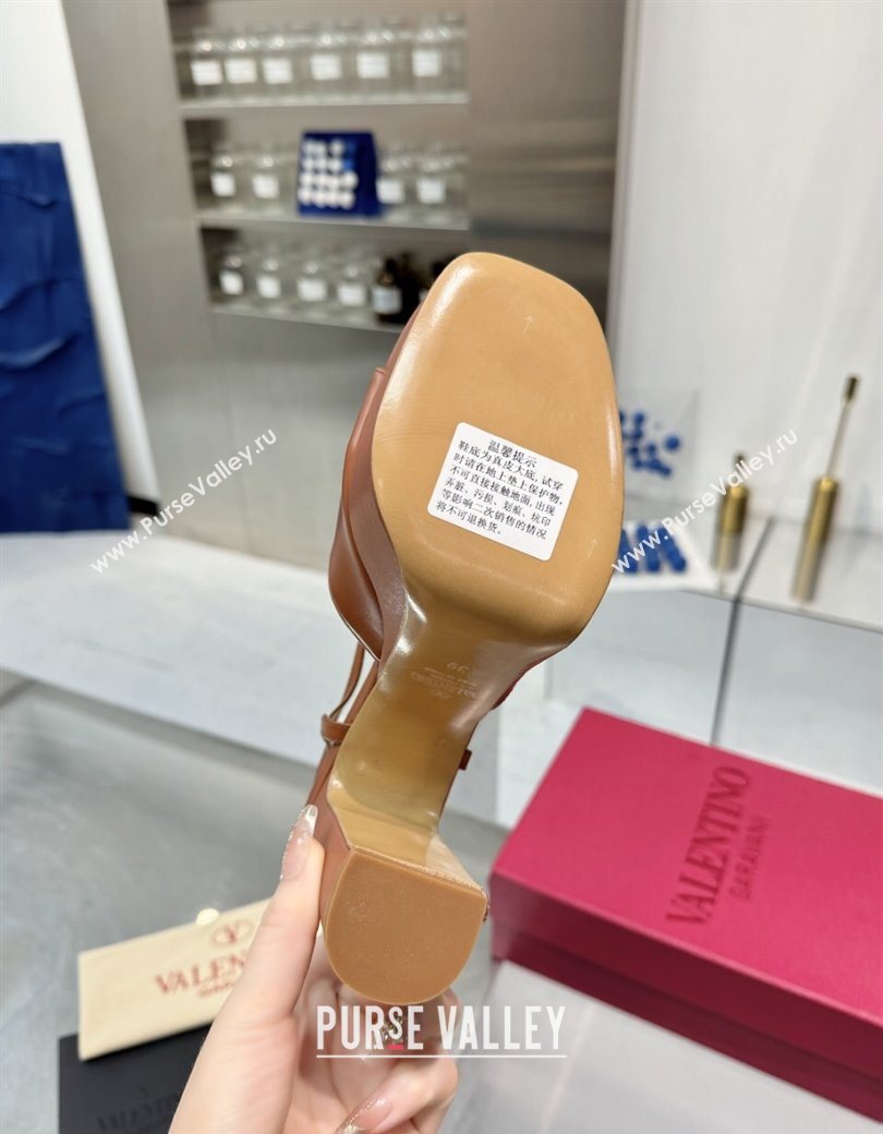 Valentino Gold-Tone Vlogo Signature Platform Sandals 11cm in Calfskin Leather Brown 2025 0902 (XL-250902081)