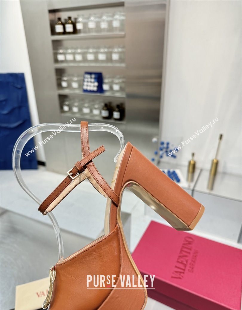 Valentino Gold-Tone Vlogo Signature Platform Sandals 11cm in Calfskin Leather Brown 2025 0902 (XL-250902081)