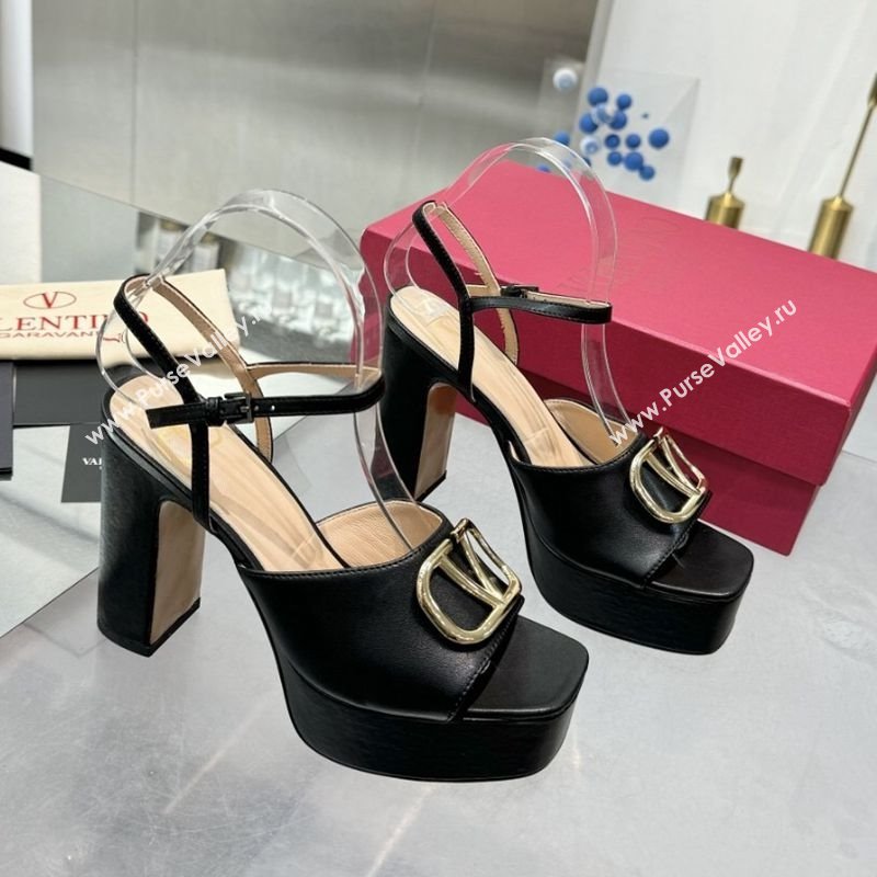 Valentino Gold-Tone Vlogo Signature Platform Sandals 11cm in Calfskin Leather Black2 2025 0902 (XL-250902079)