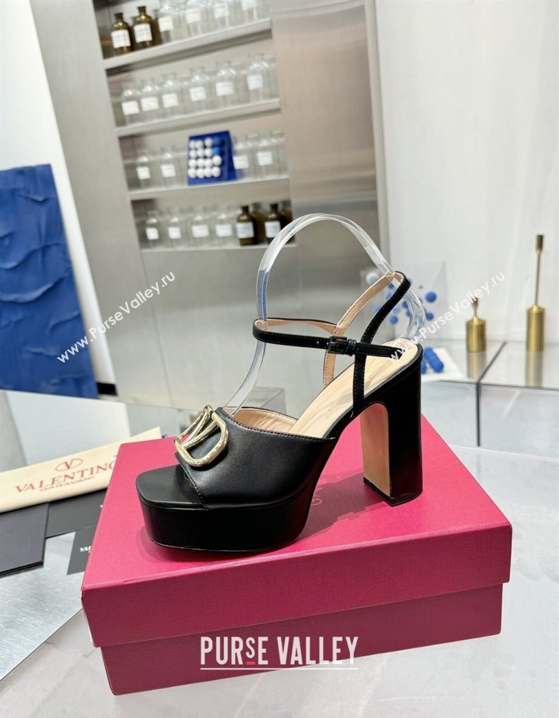 Valentino Gold-Tone Vlogo Signature Platform Sandals 11cm in Calfskin Leather Black2 2025 0902 (XL-250902079)