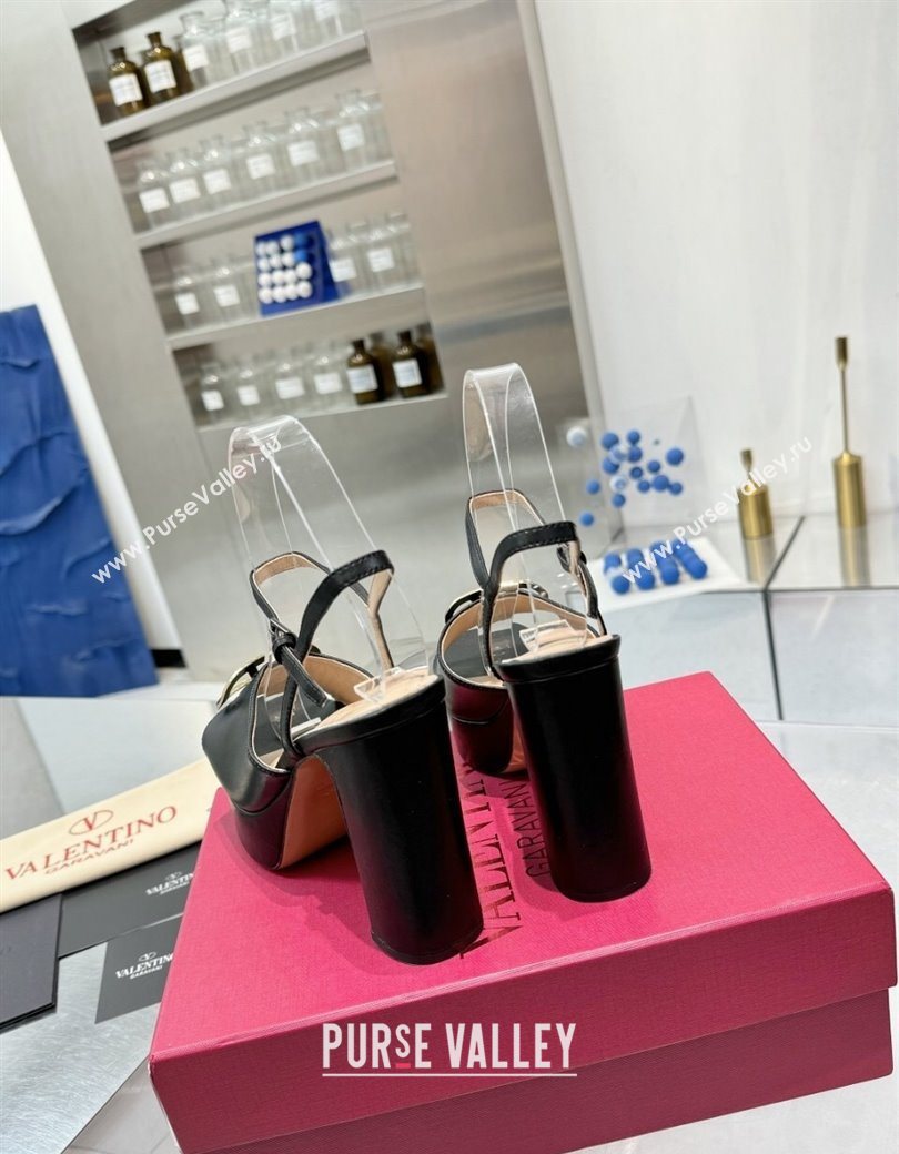 Valentino Gold-Tone Vlogo Signature Platform Sandals 11cm in Calfskin Leather Black2 2025 0902 (XL-250902079)