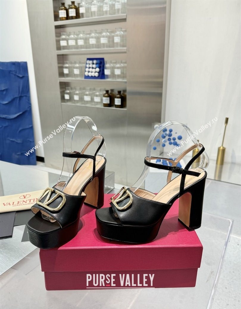 Valentino Gold-Tone Vlogo Signature Platform Sandals 11cm in Calfskin Leather Black2 2025 0902 (XL-250902079)