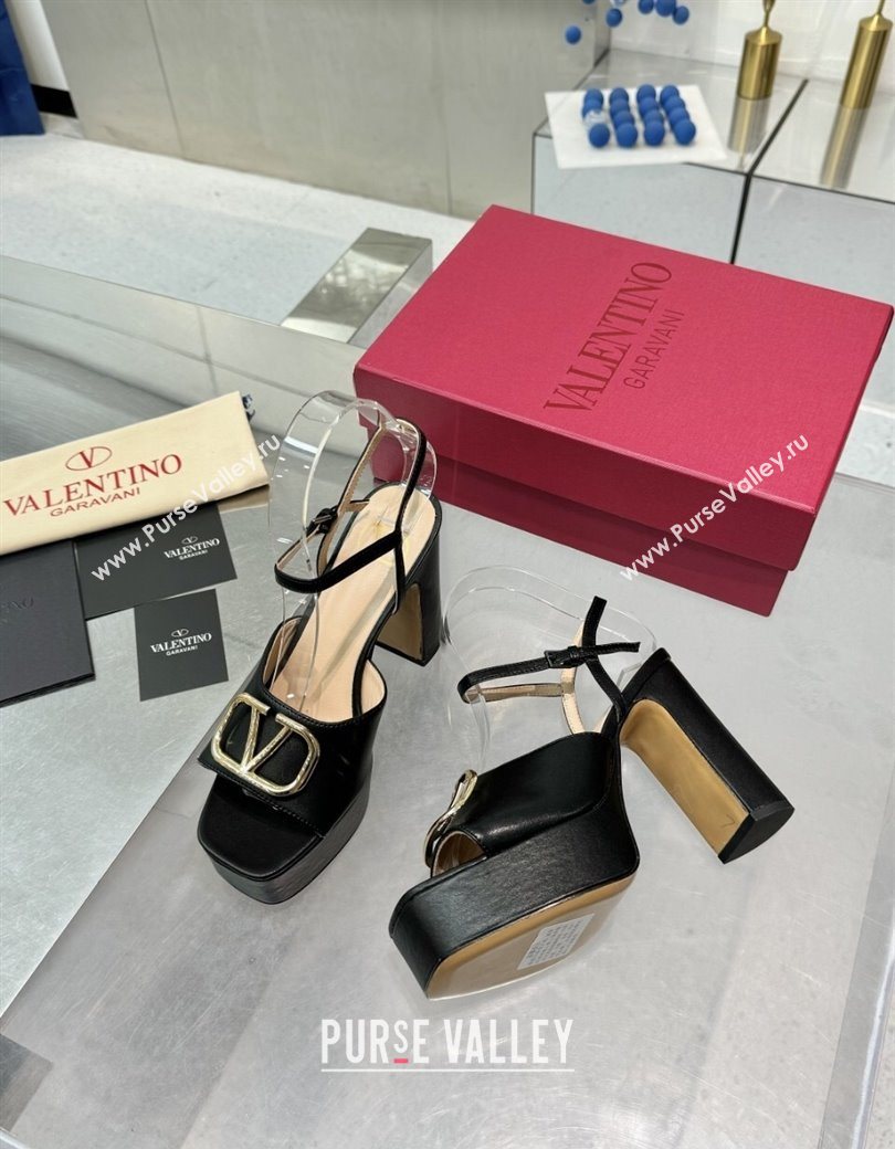 Valentino Gold-Tone Vlogo Signature Platform Sandals 11cm in Calfskin Leather Black2 2025 0902 (XL-250902079)