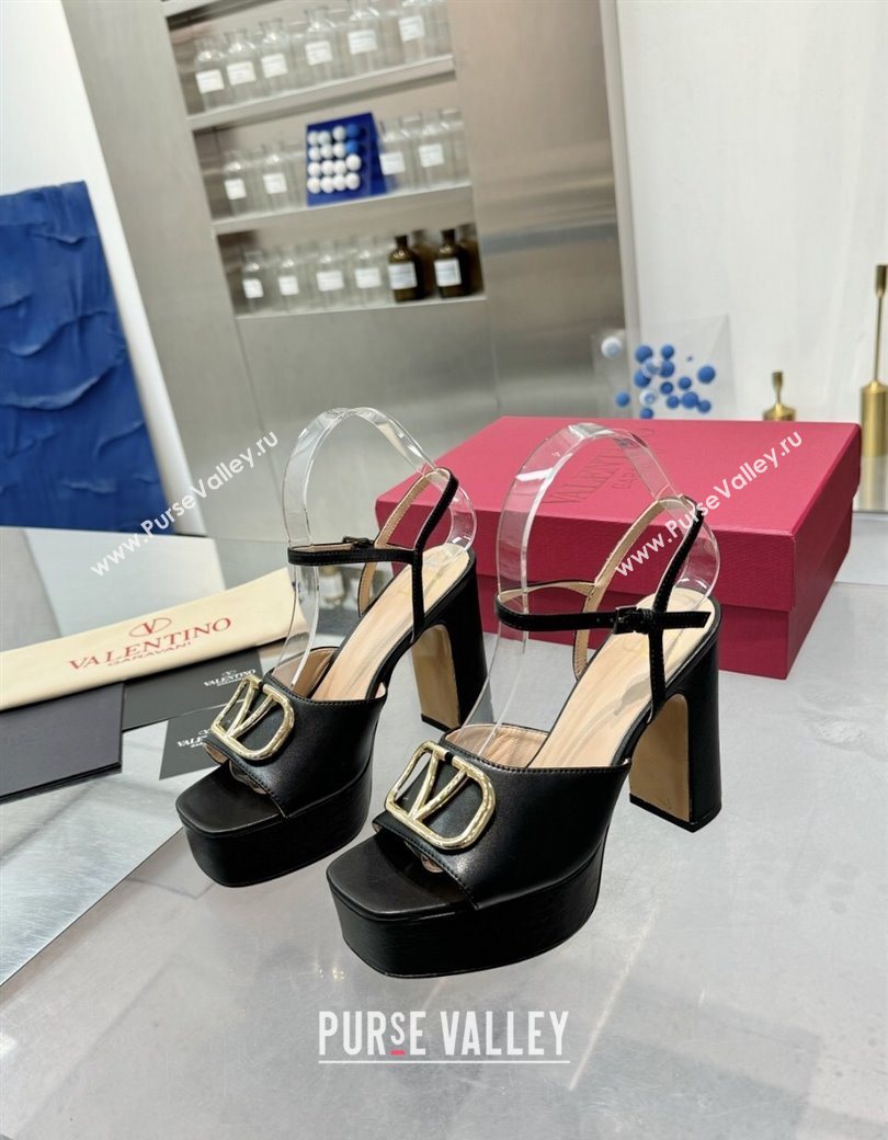 Valentino Gold-Tone Vlogo Signature Platform Sandals 11cm in Calfskin Leather Black2 2025 0902 (XL-250902079)