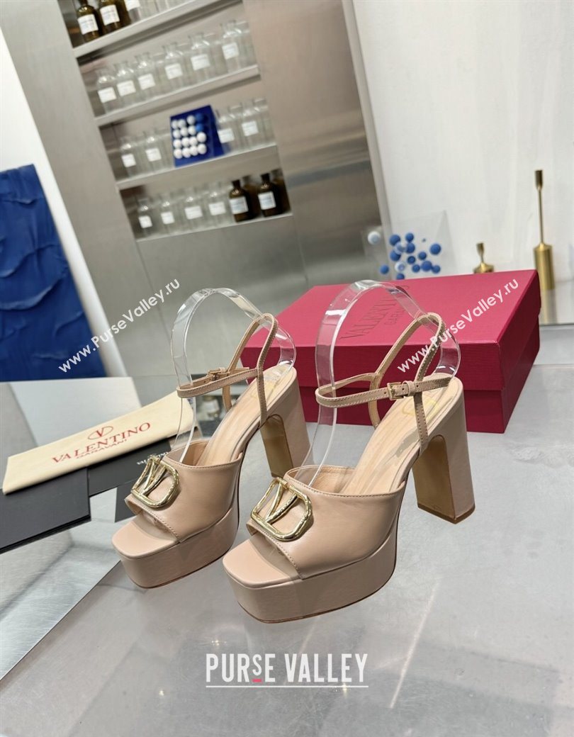 Valentino Gold-Tone Vlogo Signature Platform Sandals 11cm in Calfskin Leather Nude 2025 0902 (XL-250902082)