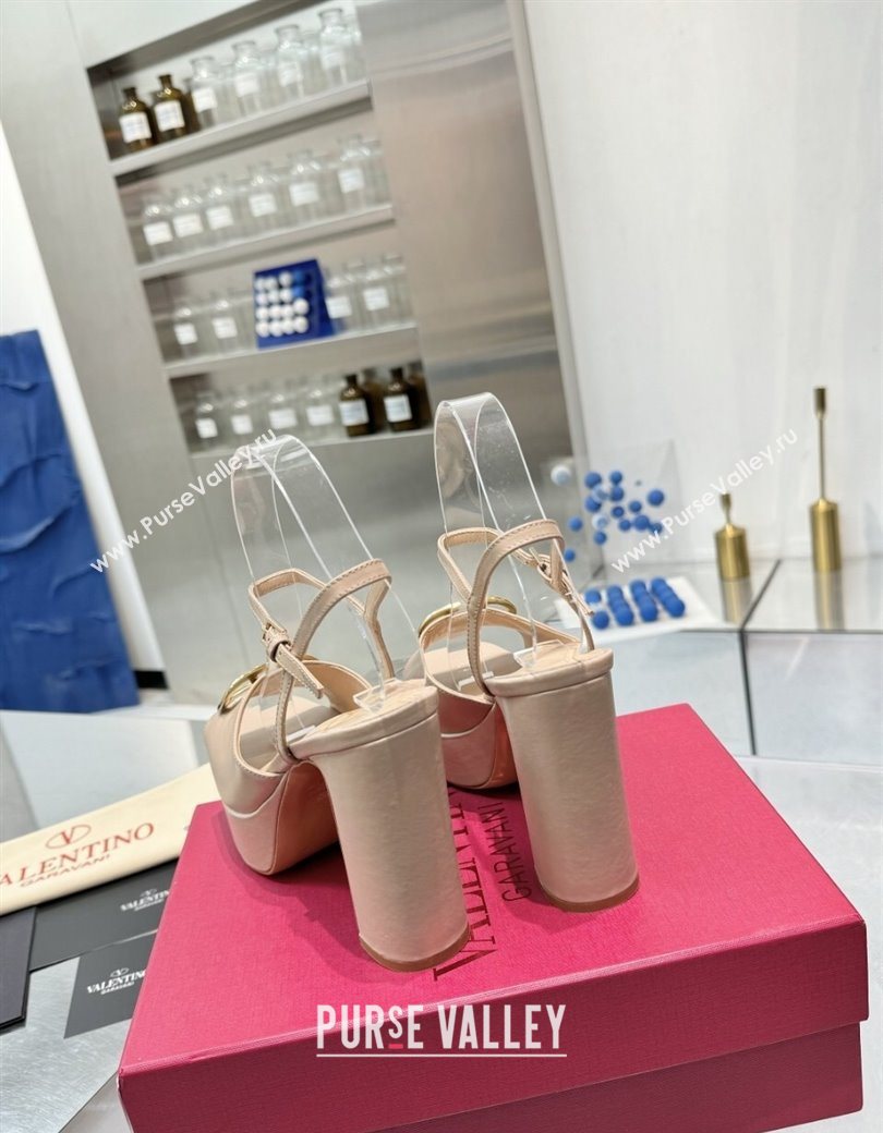 Valentino Gold-Tone Vlogo Signature Platform Sandals 11cm in Calfskin Leather Nude 2025 0902 (XL-250902082)