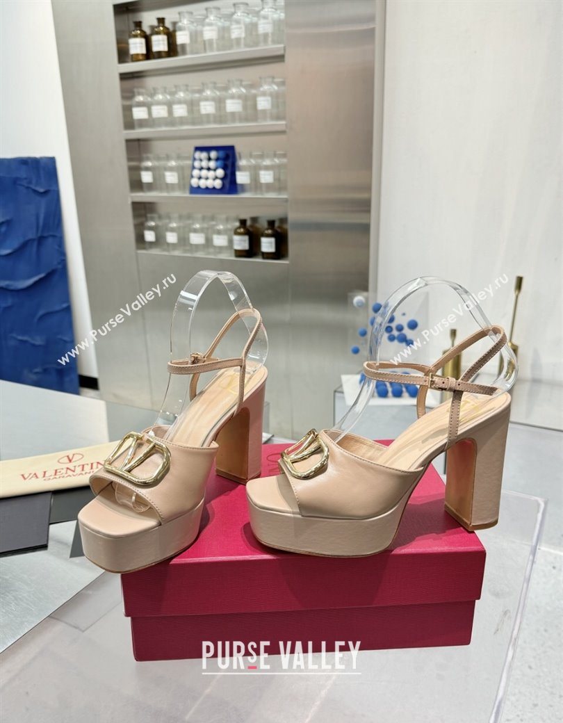 Valentino Gold-Tone Vlogo Signature Platform Sandals 11cm in Calfskin Leather Nude 2025 0902 (XL-250902082)