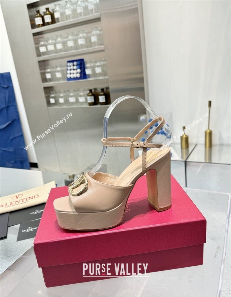 Valentino Gold-Tone Vlogo Signature Platform Sandals 11cm in Calfskin Leather Nude 2025 0902 (XL-250902082)