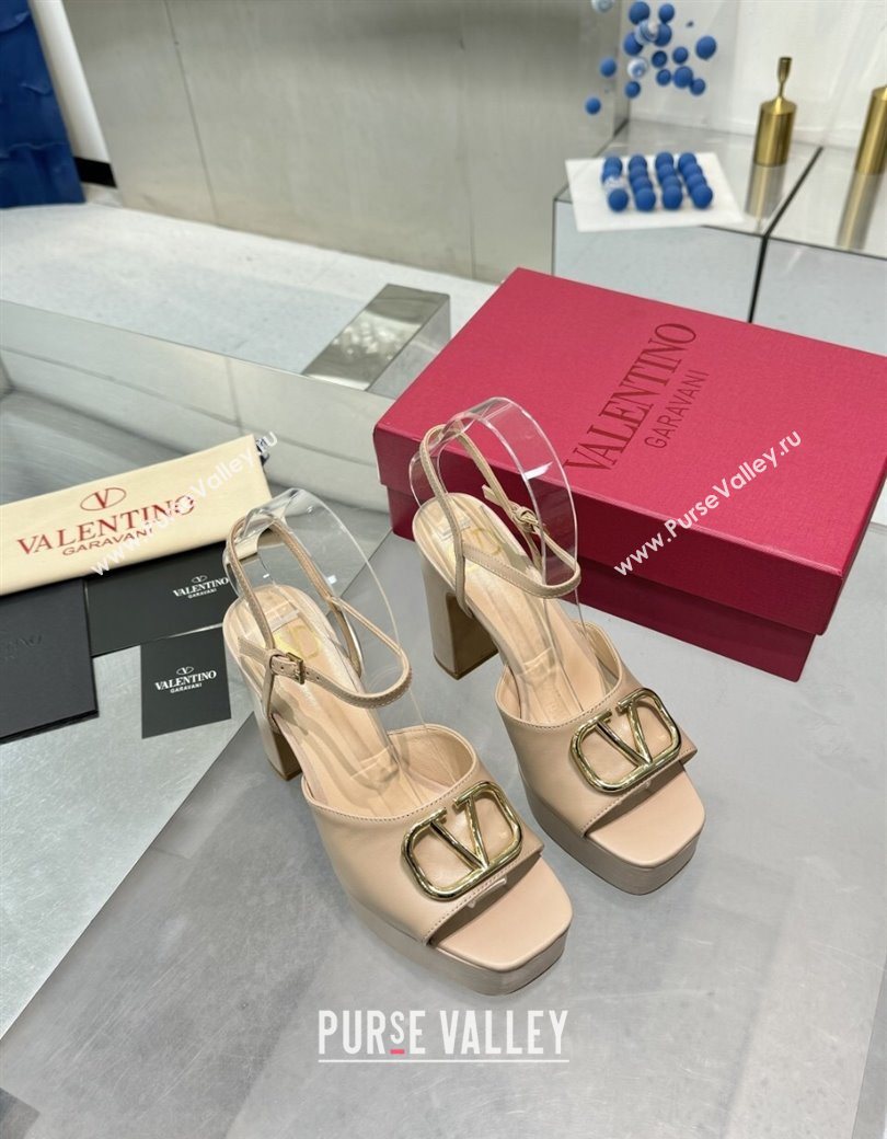 Valentino Gold-Tone Vlogo Signature Platform Sandals 11cm in Calfskin Leather Nude 2025 0902 (XL-250902082)