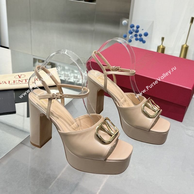 Valentino Gold-Tone Vlogo Signature Platform Sandals 11cm in Calfskin Leather Nude 2025 0902 (XL-250902082)