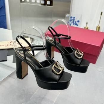 Valentino Vlogo Signature Platform Sandals 11cm in Calfskin Leather Black/Gold 2025 0902 (XL-250902080)