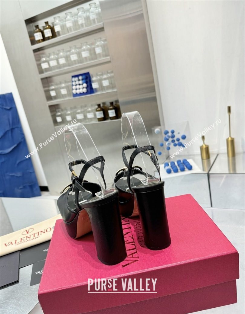 Valentino Vlogo Signature Platform Sandals 11cm in Calfskin Leather Black/Gold 2025 0902 (XL-250902080)