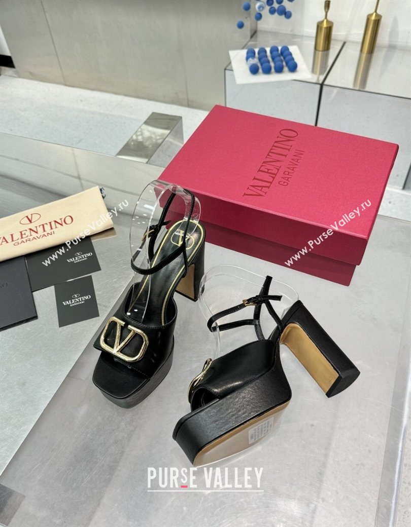 Valentino Vlogo Signature Platform Sandals 11cm in Calfskin Leather Black/Gold 2025 0902 (XL-250902080)