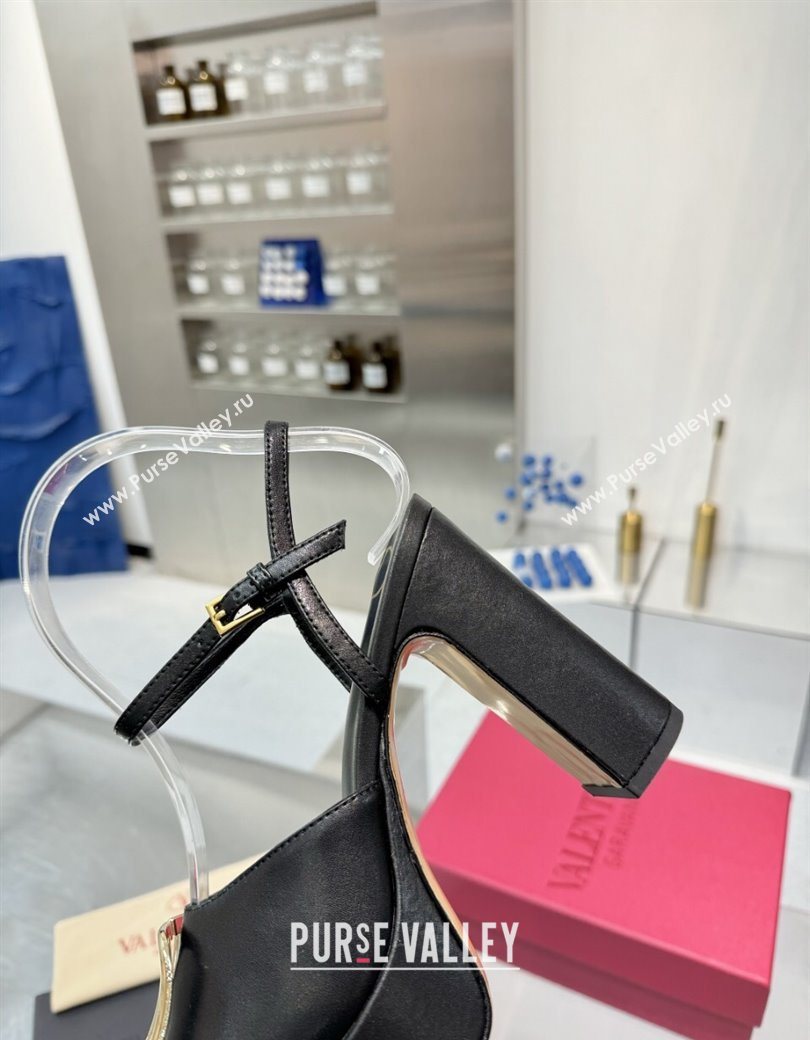Valentino Vlogo Signature Platform Sandals 11cm in Calfskin Leather Black/Gold 2025 0902 (XL-250902080)