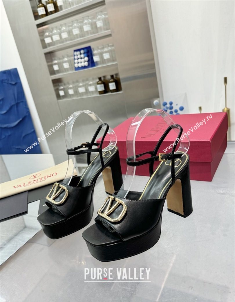 Valentino Vlogo Signature Platform Sandals 11cm in Calfskin Leather Black/Gold 2025 0902 (XL-250902080)