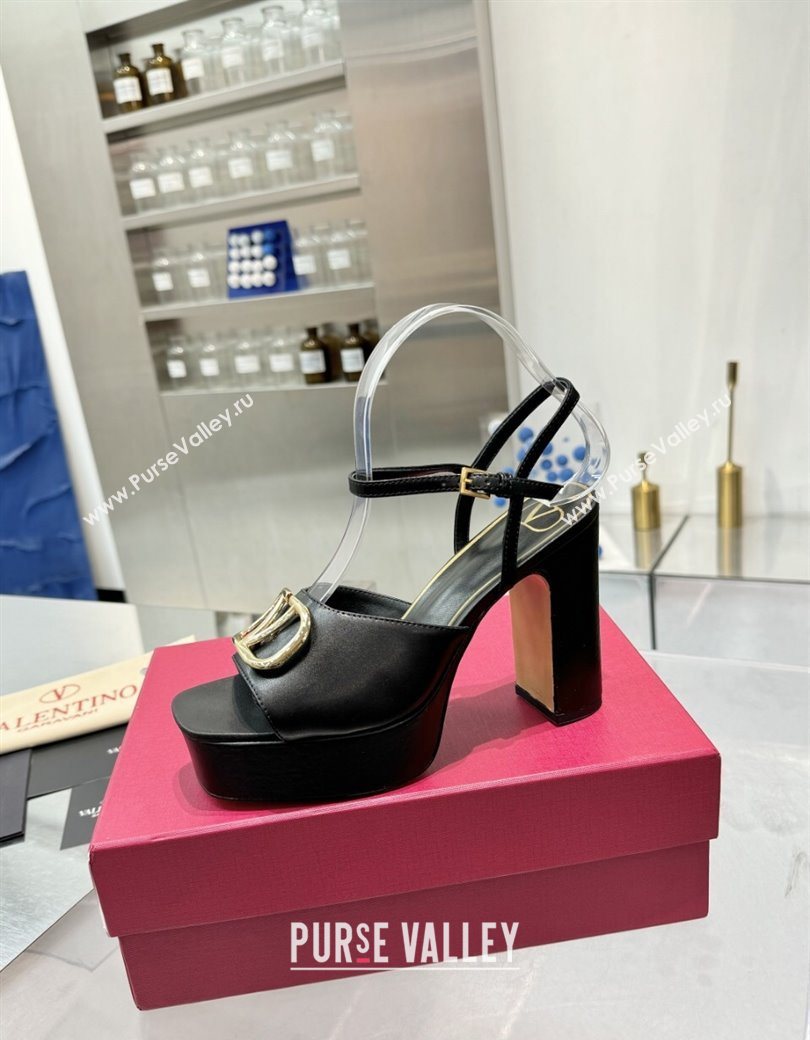 Valentino Vlogo Signature Platform Sandals 11cm in Calfskin Leather Black/Gold 2025 0902 (XL-250902080)