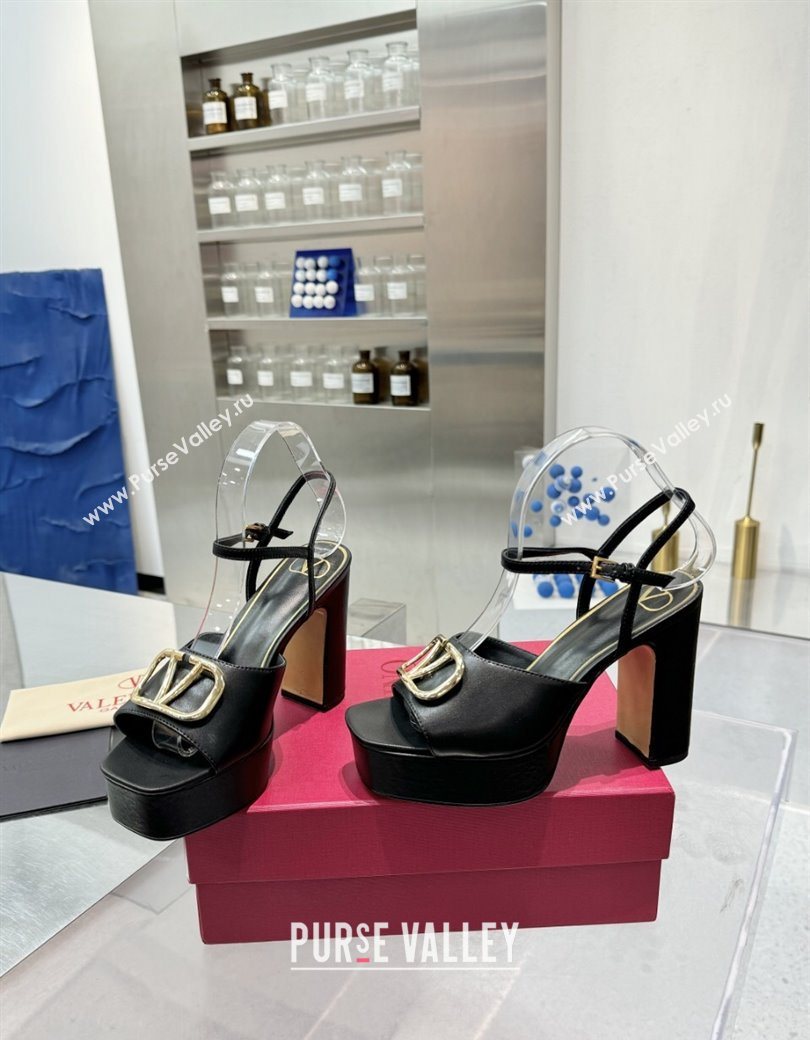 Valentino Vlogo Signature Platform Sandals 11cm in Calfskin Leather Black/Gold 2025 0902 (XL-250902080)