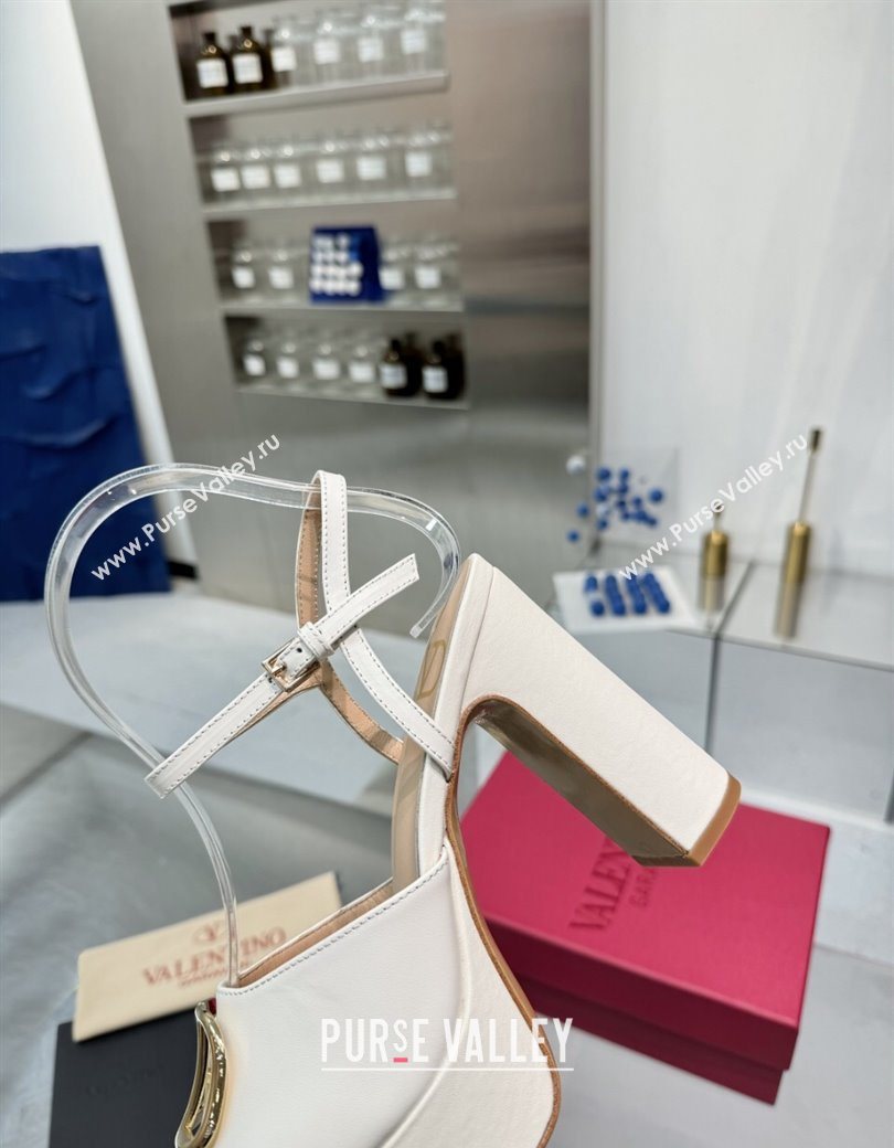 Valentino Gold-Tone Vlogo Signature Platform Sandals 11cm in Calfskin Leather White 2025 0902 (XL-250902083)