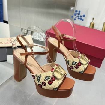 Valentino Vlogo Signature Cherryfic Platform Sandals 11cm Jacquard Synthetic Raffia Brown 2025 0902 (XL-250902084)