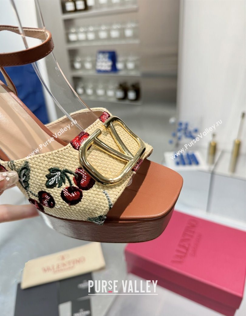 Valentino Vlogo Signature Cherryfic Platform Sandals 11cm Jacquard Synthetic Raffia Brown 2025 0902 (XL-250902084)