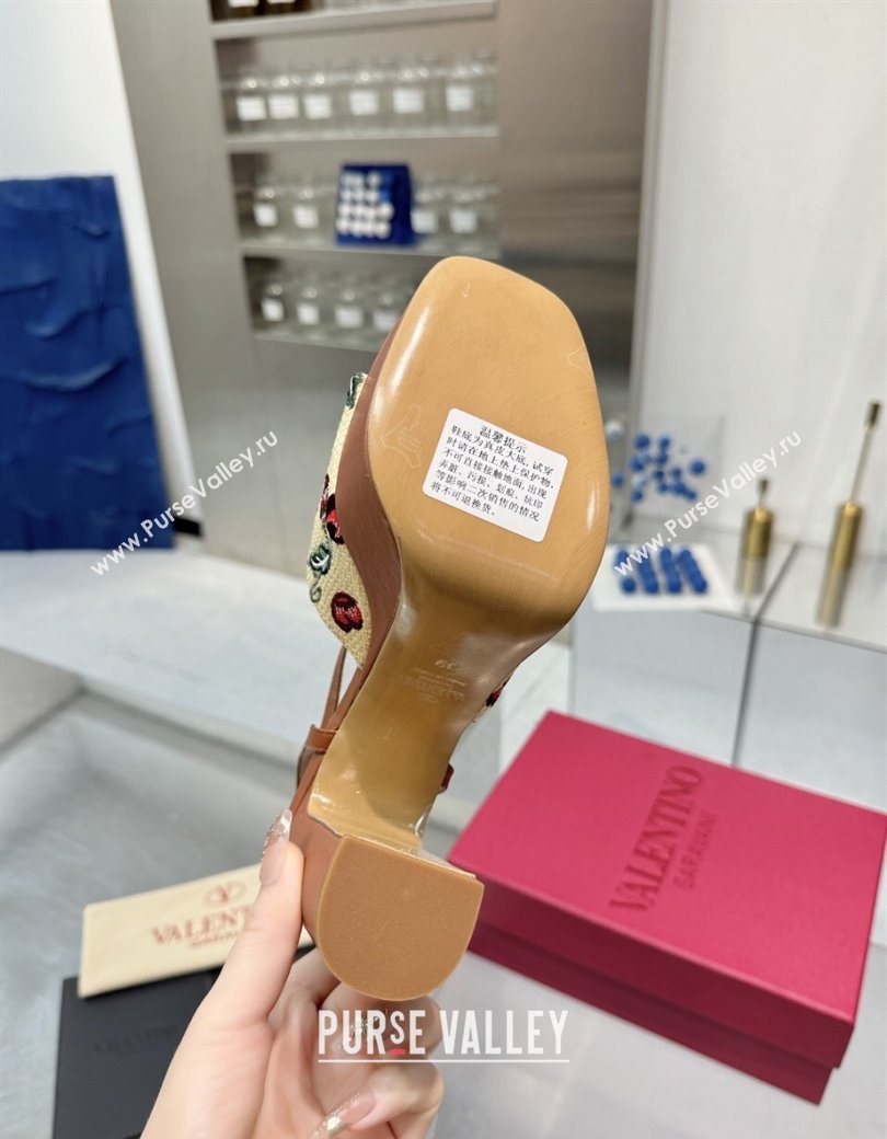 Valentino Vlogo Signature Cherryfic Platform Sandals 11cm Jacquard Synthetic Raffia Brown 2025 0902 (XL-250902084)