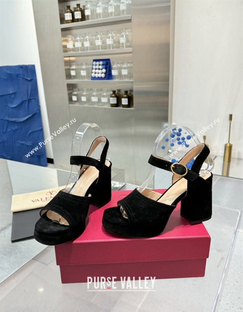Valentino Fawcette Platform Sandals 10cm in Suede Black 2025 (XL-250902031)