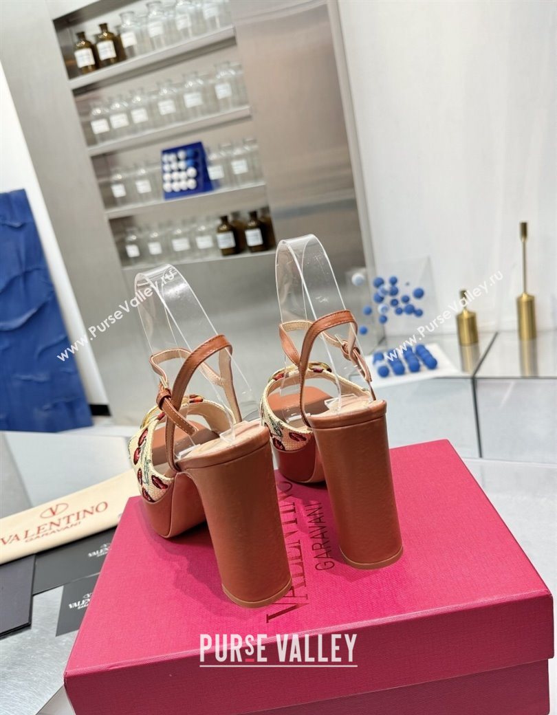 Valentino Vlogo Signature Cherryfic Platform Sandals 11cm Jacquard Synthetic Raffia Brown 2025 0902 (XL-250902084)