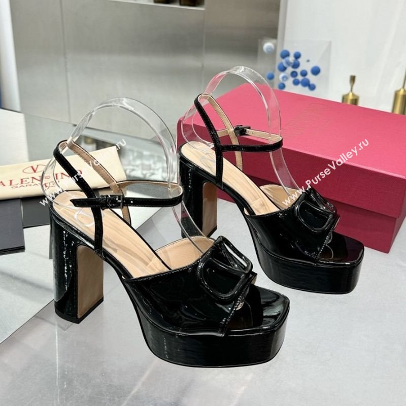 Valentino Vlogo Signature Platform Sandals 11cm in Patent Leather Black 2025 0902 (XL-250902087)