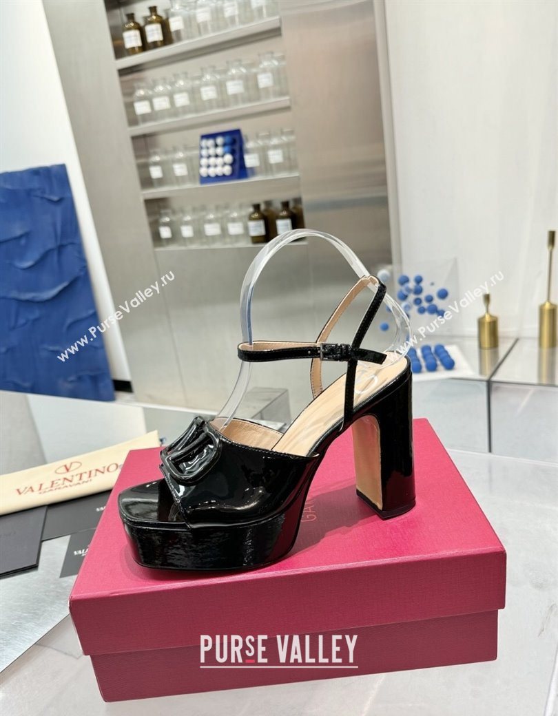 Valentino Vlogo Signature Platform Sandals 11cm in Patent Leather Black 2025 0902 (XL-250902087)